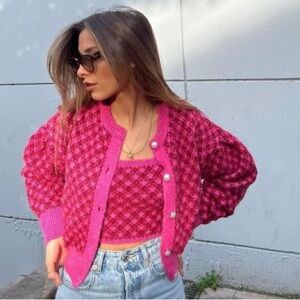 Zara Pink Wool Cardigan Set